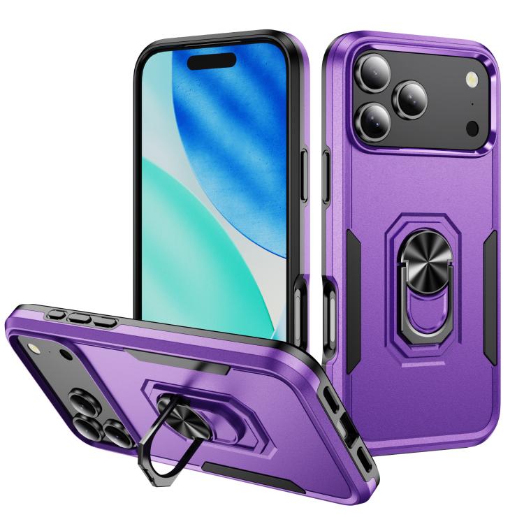 

For iPhone 18 Pro Max Pioneer Armor Heavy Duty PC + TPU Phone Case with Holder(Purple+Black)