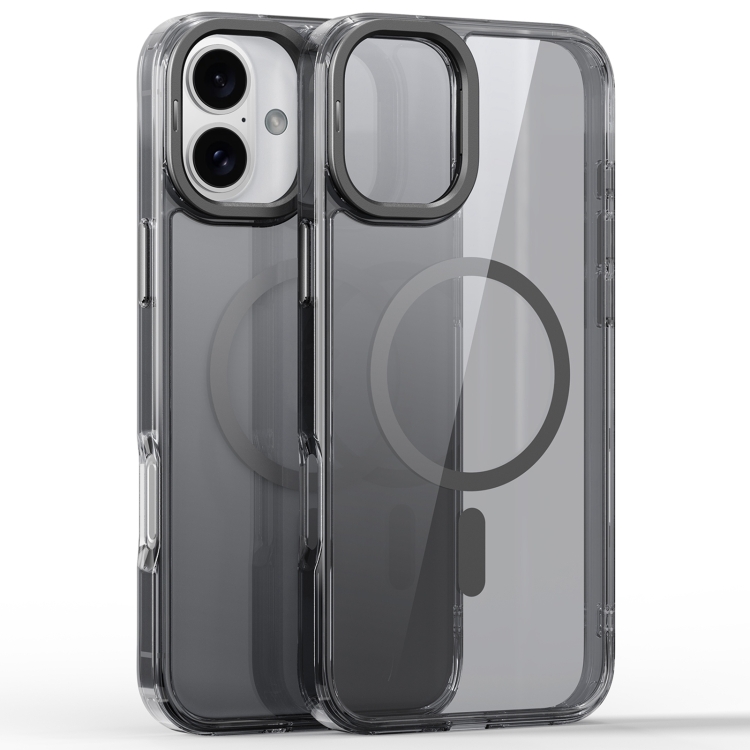 

For iPhone 16 Plus Mirror Crystal Clear Lens Holder MagSafe Magnetic Phone Case(Transparent Grey)