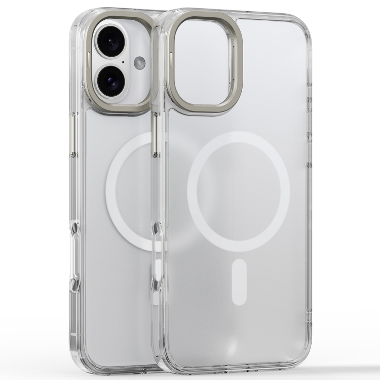 

For iPhone 16 Plus Frosted Crystal Clear Lens Holder MagSafe Magnetic Phone Case(Transparent)