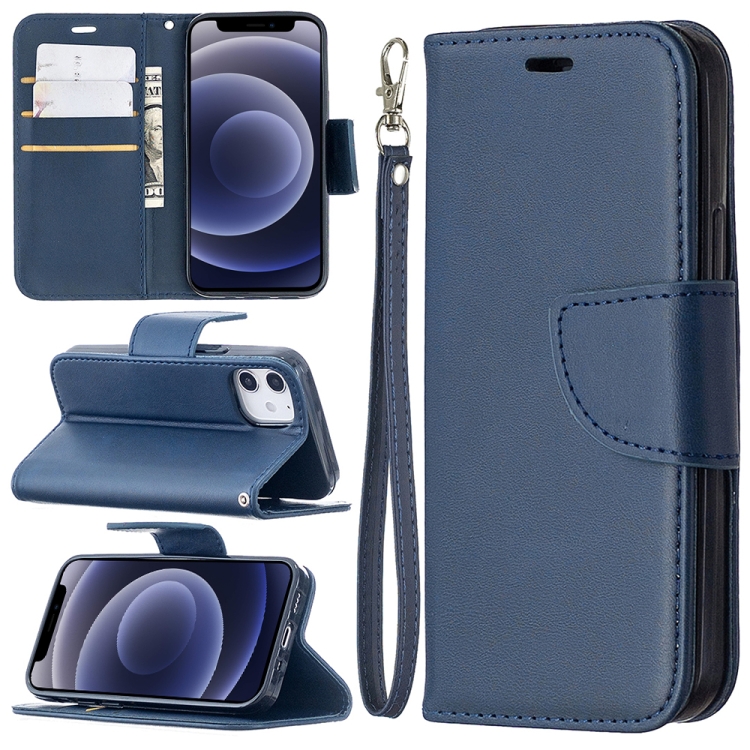 

For iPhone 12 mini Retro Lambskin Texture Pure Color Horizontal Flip PU Leather Case, with Holder & Card Slots & Wallet & Lanyard(Blue)