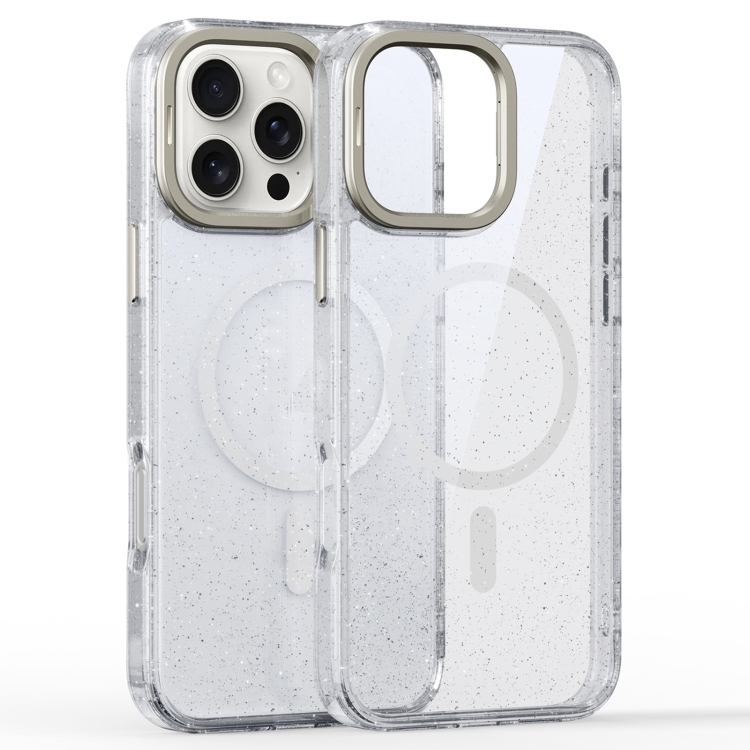 

For iPhone 16 Pro Glitter Powder Lens Holder MagSafe Magnetic Phone Case(Transparent)