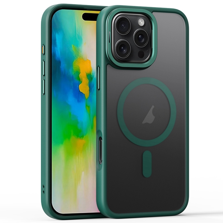 

For iPhone 16 Pro Frosted Lens Holder MagSafe Magnetic Phone Case(Dark Green)