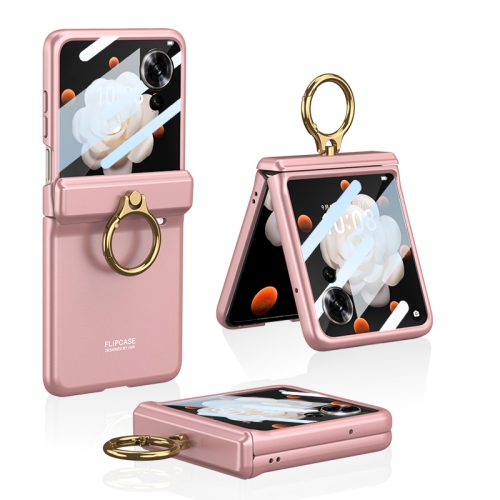 

For Honor Magic V Flip GKK Integrated Magnetic Folding Hinge Full Coverage Phone Case with Ring Holder(Pink)