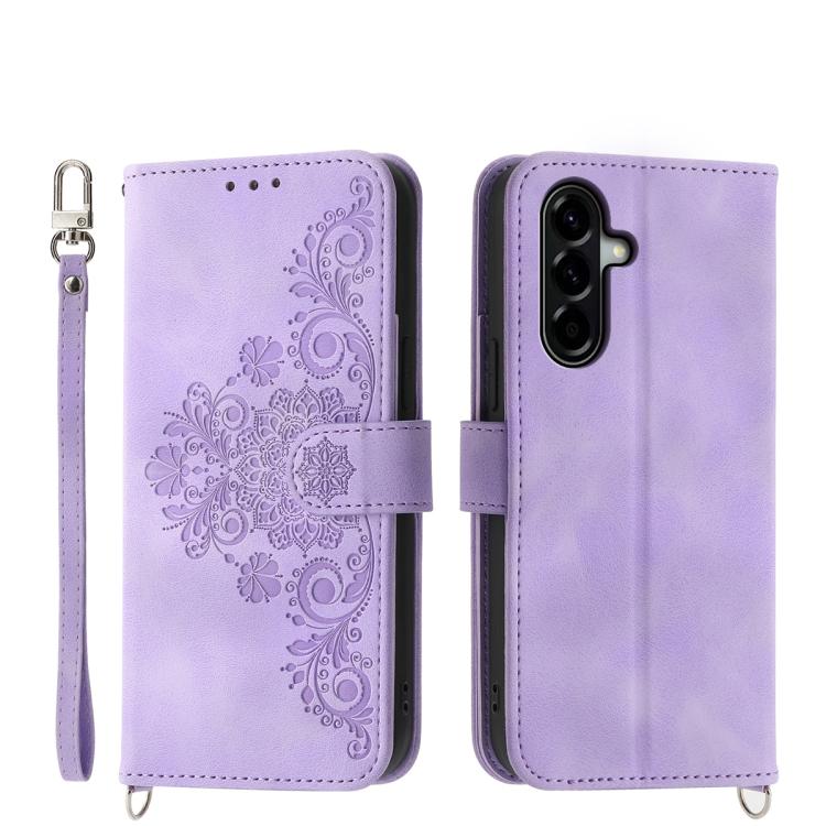 

For Samsung Galaxy A57 5G Skin Feel Flowers Embossed Wallet Leather Phone Case(Purple)