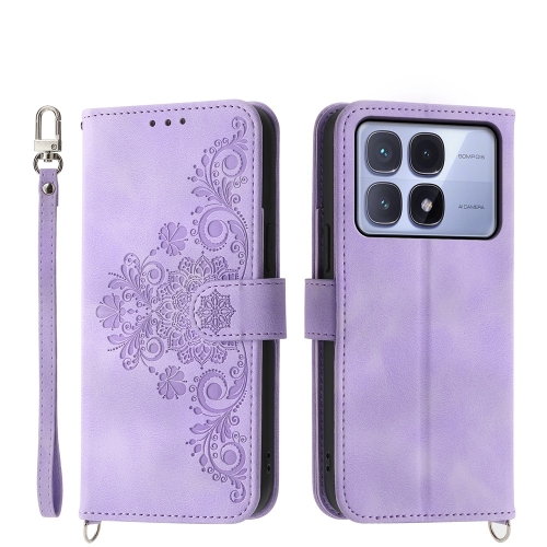 

For Redmi K70 Ultra Skin Feel Flowers Embossed Wallet Leather Phone Case(Purple)