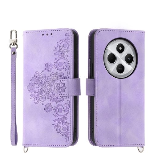 

For Redmi 14C 4G Skin Feel Flowers Embossed Wallet Leather Phone Case(Purple)