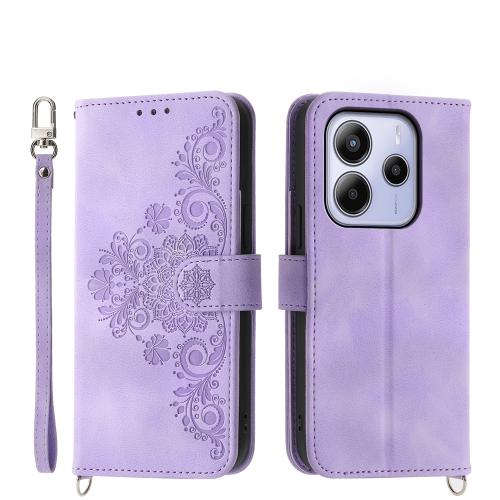 

For Redmi Note 14 4G 163.25mm Global Skin Feel Flowers Embossed Wallet Leather Phone Case(Purple)