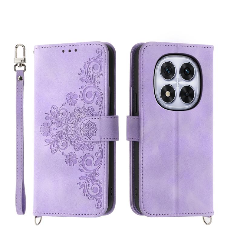 

For Redmi Note 14 Pro 4G Skin Feel Flowers Embossed Wallet Leather Phone Case(Purple)