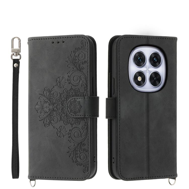 

For Redmi Note 14 Pro 4G Skin Feel Flowers Embossed Wallet Leather Phone Case(Black)