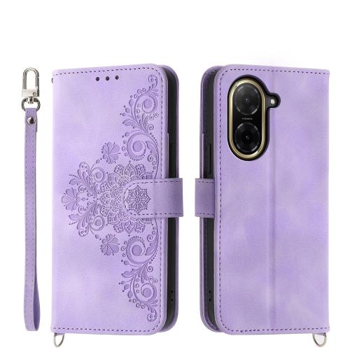 

For Redmi A5 4G 171.7mm / Xiaomi Poco C71 Skin Feel Flowers Embossed Wallet Leather Phone Case(Purple)