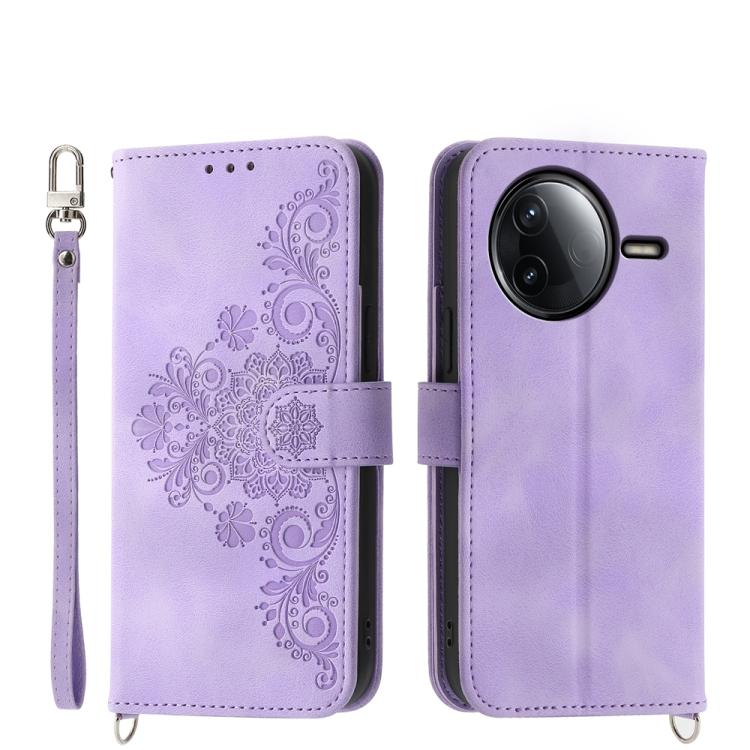 

For Redmi K80 / K80 Pro Skin Feel Flowers Embossed Wallet Leather Phone Case(Purple)