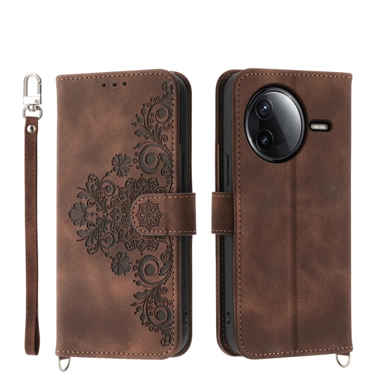 

For Redmi K80 / K80 Pro Skin Feel Flowers Embossed Wallet Leather Phone Case(Brown)