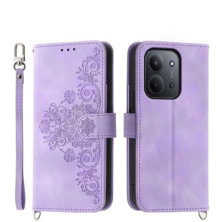 

For Redmi 15C 5G / 4G Global 171mm / Poco C85 4G Skin Feel Flowers Embossed Wallet Leather Phone Case(Purple)