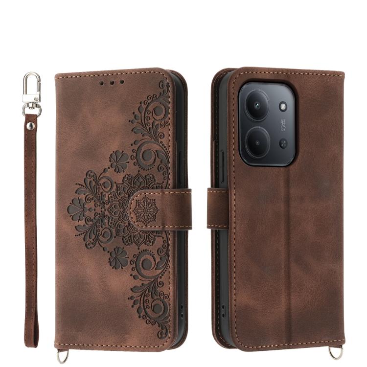 

For Redmi 15C 5G / 4G Global 171mm / Poco C85 4G Skin Feel Flowers Embossed Wallet Leather Phone Case(Brown)
