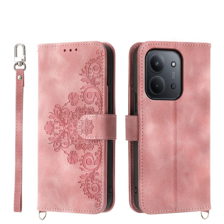 

For Redmi 15C 5G / 4G EU 173mm / Poco C85 5G Skin Feel Flowers Embossed Wallet Leather Phone Case(Pink)