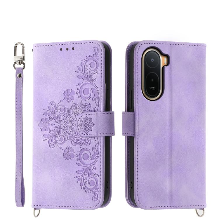 

For Redmi A7 Pro 4G / 5G 171mm / Poco C85x 5G Skin Feel Flowers Embossed Wallet Leather Phone Case(Purple)