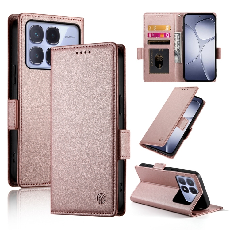 

For Redmi K70 Ultra Side Buckle Magnetic Frosted Leather Phone Case(Rose Gold)