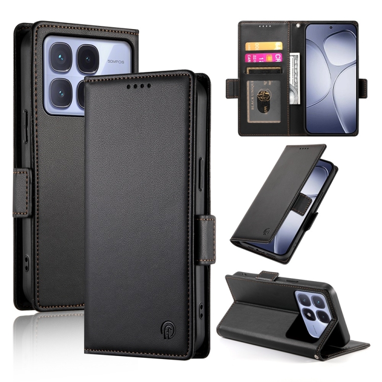 

For Redmi K70 Ultra Side Buckle Magnetic Frosted Leather Phone Case(Black)