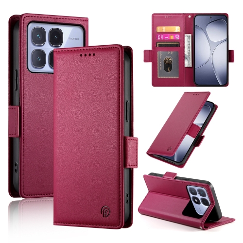 

For Redmi K70 Ultra Side Buckle Magnetic Frosted Leather Phone Case(Wine Red)