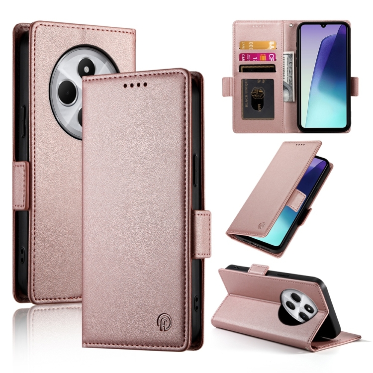 

For Redmi 14C 4G Side Buckle Magnetic Frosted Leather Phone Case(Rose Gold)