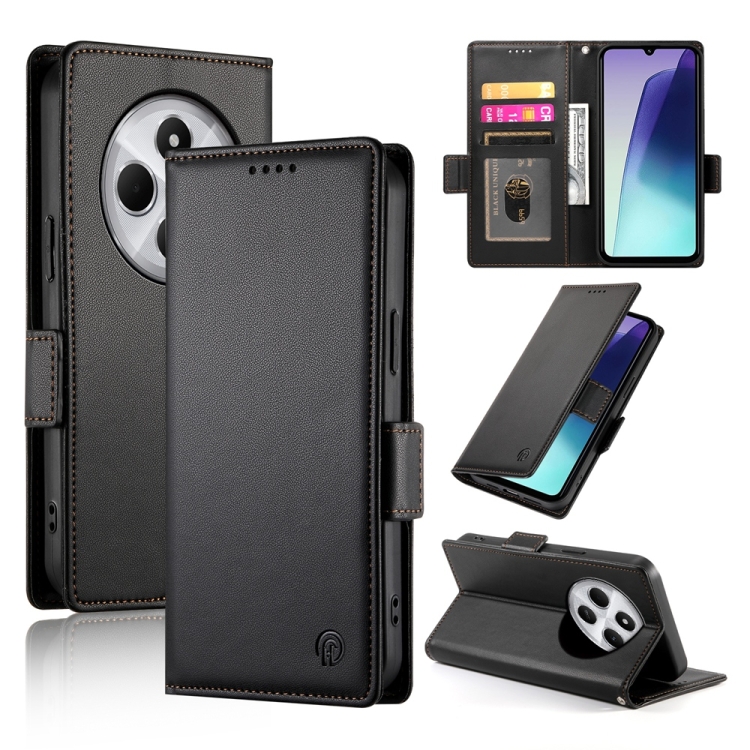 

For Redmi 14C 4G Side Buckle Magnetic Frosted Leather Phone Case(Black)