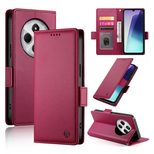 

For Redmi 14C 4G Side Buckle Magnetic Frosted Leather Phone Case(Wine Red)