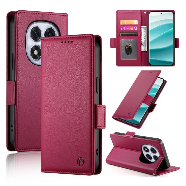 

For Redmi Note 14 Pro 4G Side Buckle Magnetic Frosted Leather Phone Case(Wine Red)