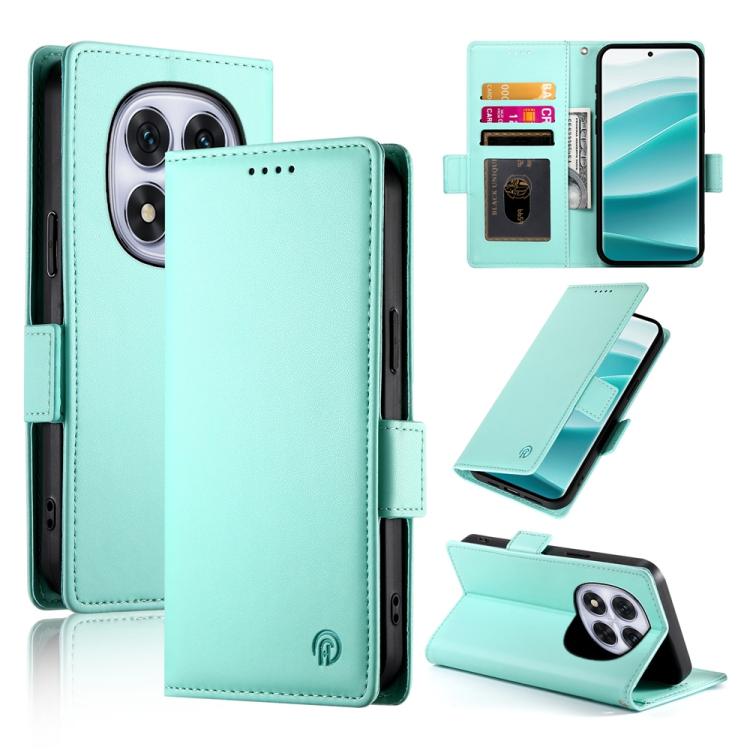

For Redmi Note 14 Pro 4G Side Buckle Magnetic Frosted Leather Phone Case(Mint Green)