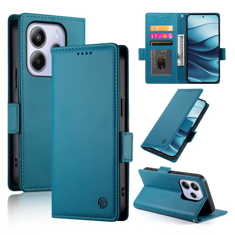 

For Redmi Note 14 4G 164.84mm Side Buckle Magnetic Frosted Leather Phone Case(Blue)