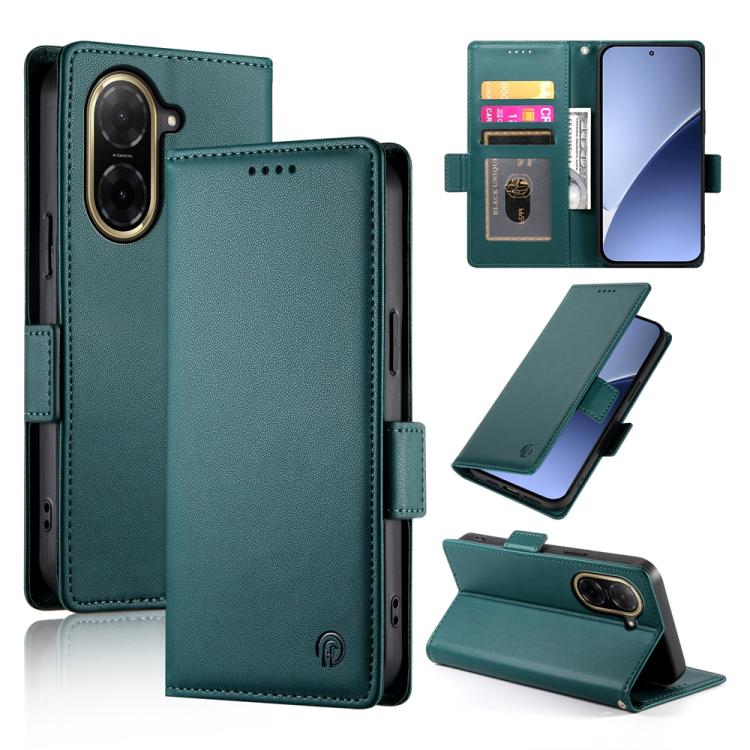 

For Redmi A5 4G 171.7mm / Xiaomi Poco C71 Side Buckle Magnetic Frosted Leather Phone Case(Dark Green)
