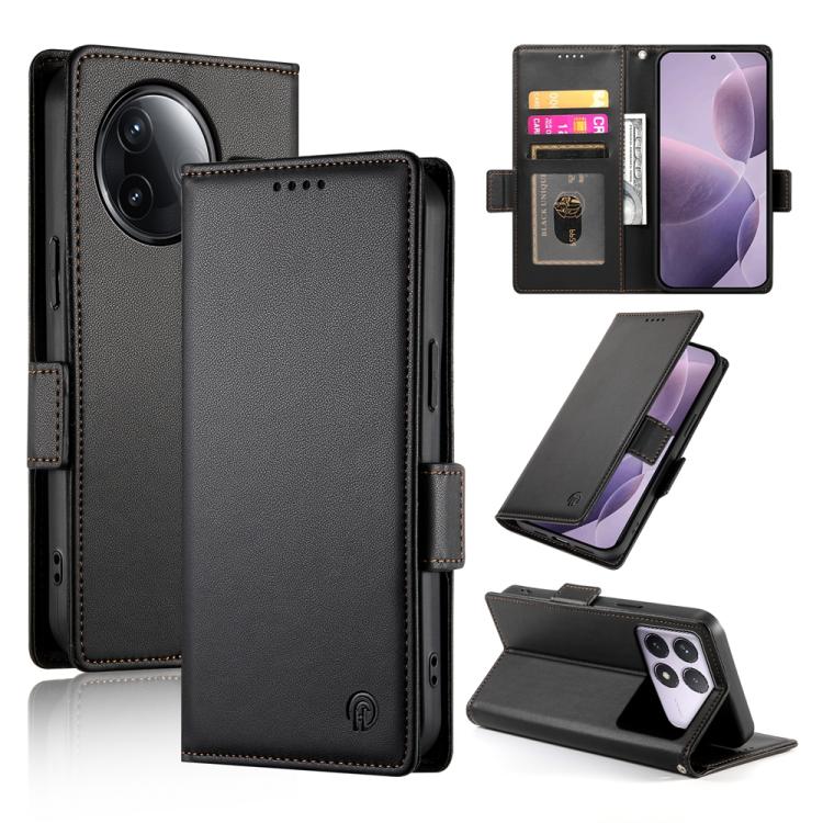 

For Redmi K80 / K80 Pro Side Buckle Magnetic Frosted Leather Phone Case(Black)