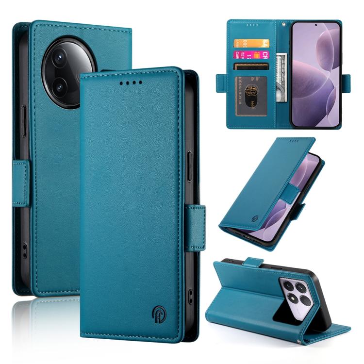 

For Redmi K80 / K80 Pro Side Buckle Magnetic Frosted Leather Phone Case(Blue)