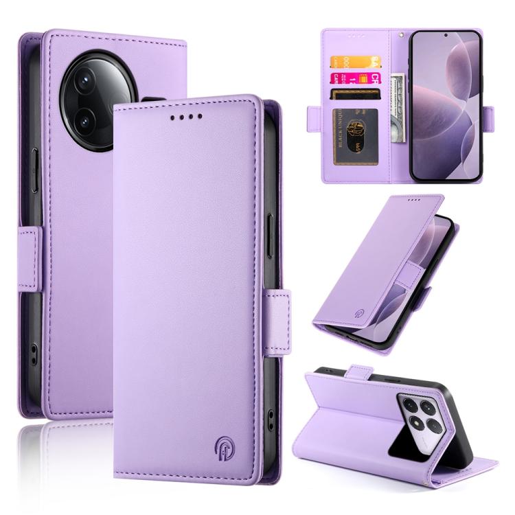 

For Redmi K80 / K80 Pro Side Buckle Magnetic Frosted Leather Phone Case(Purple)