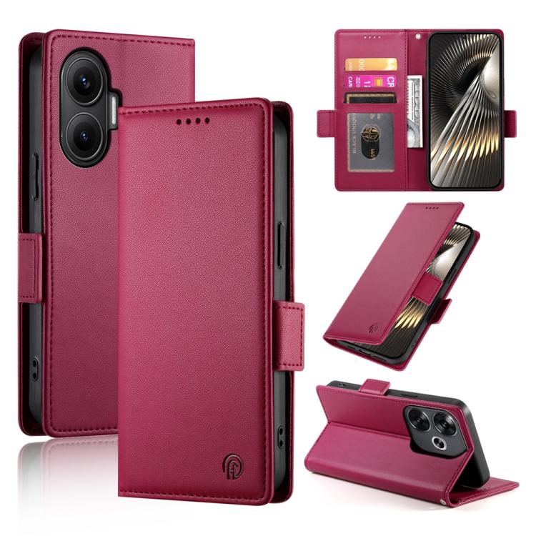 

For Redmi Turbo 4 Pro / Xiaomi Poco F7 Side Buckle Magnetic Frosted Leather Phone Case(Wine Red)