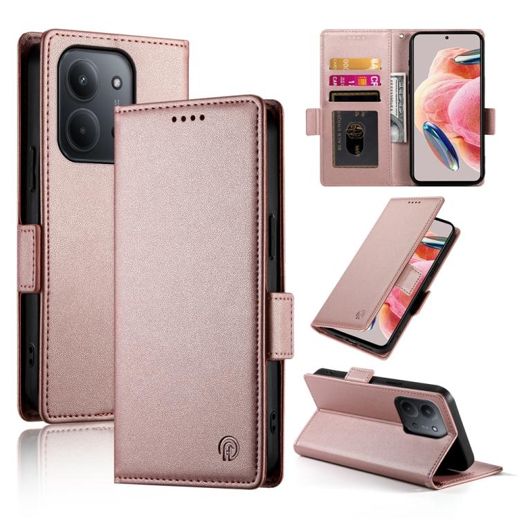 

For Redmi 15C 5G / 4G Global 171mm / Poco C85 4G Side Buckle Magnetic Frosted Leather Phone Case(Rose Gold)