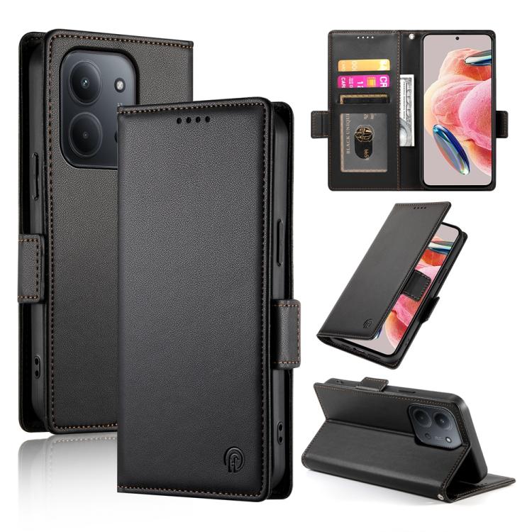 

For Redmi 15C 5G / 4G Global 171mm / Poco C85 4G Side Buckle Magnetic Frosted Leather Phone Case(Black)