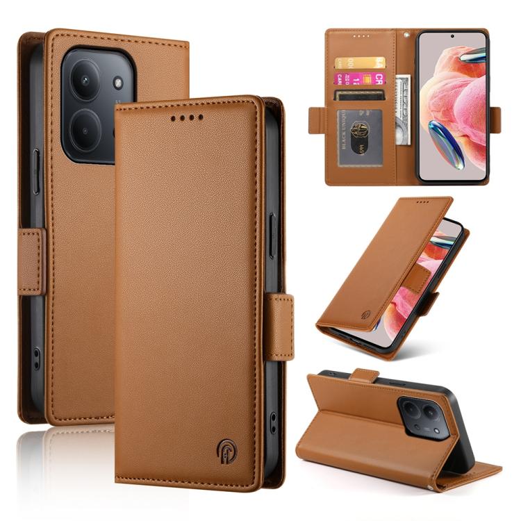 

For Redmi 15C 5G / 4G Global 171mm / Poco C85 4G Side Buckle Magnetic Frosted Leather Phone Case(Brown)
