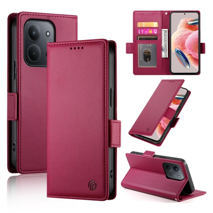 

For Redmi 15C 5G / 4G EU 173mm / Poco C85 5G Side Buckle Magnetic Frosted Leather Phone Case(Wine Red)