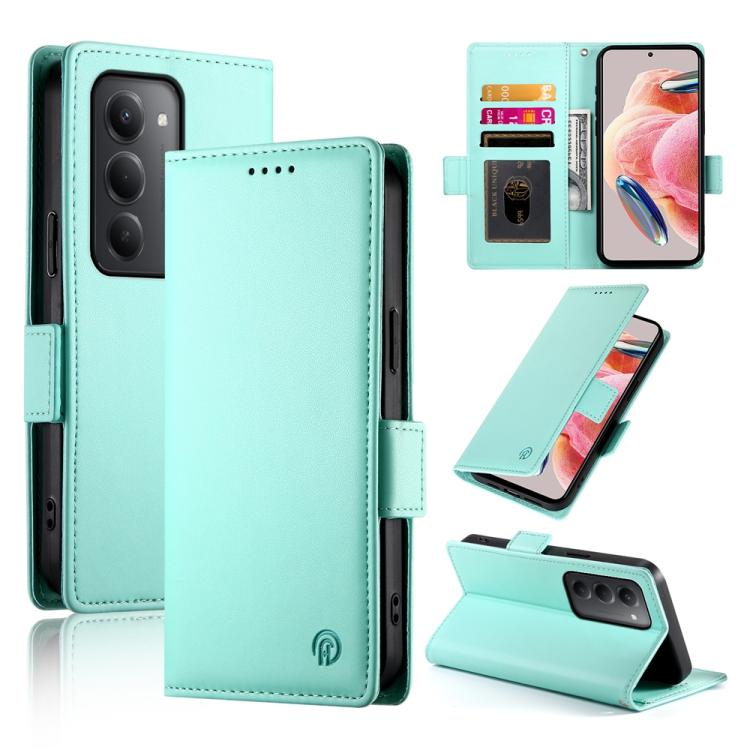 

For Redmi 15 5G / 4G EU 171mm Side Buckle Magnetic Frosted Leather Phone Case(Mint Green)
