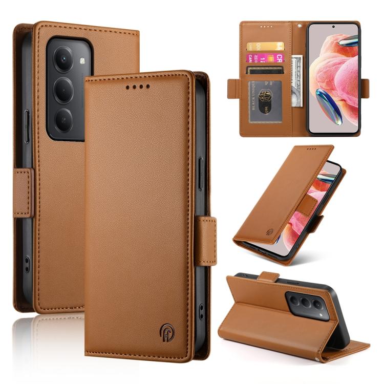 For Redmi 15 5G / 4G EU 171mm Side Buckle Magnetic Frosted Leather Phone Case(Brown)