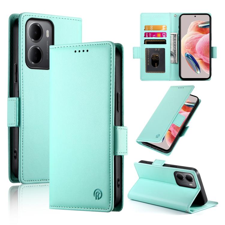For Redmi 15a 5G Side Buckle Magnetic Frosted Leather Phone Case(Mint Green)