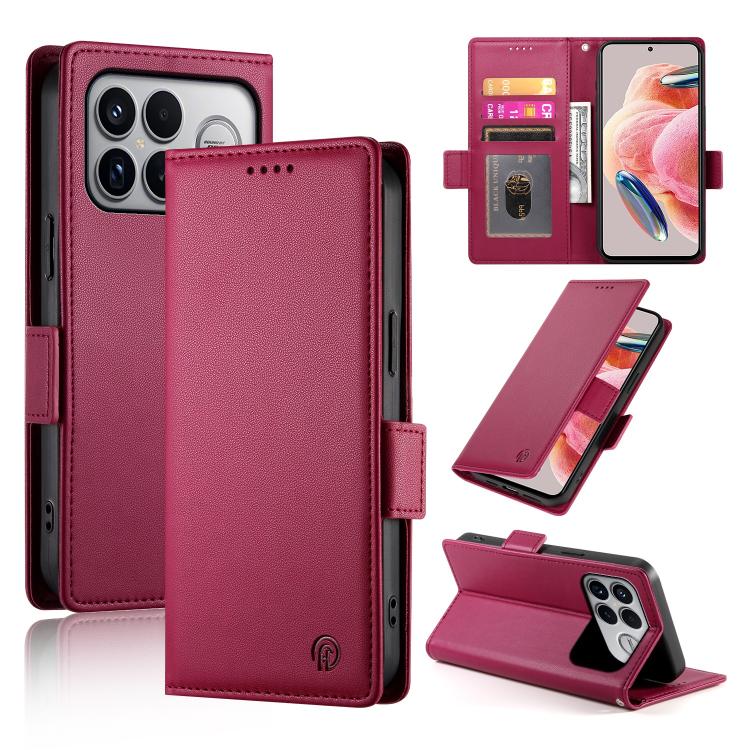 

For Redmi K90 Pro Max / Poco F8 Ultra 5G Side Buckle Magnetic Frosted Leather Phone Case(Wine Red)