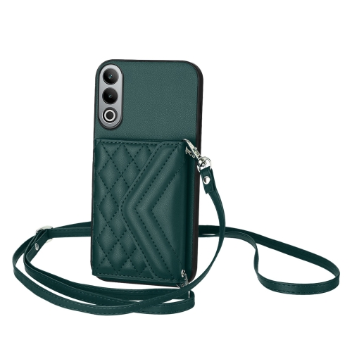 

For OnePlus Nord CE4 / OPPO K12 5G Rhombic Texture Card Bag RFID Phone Case with Long Lanyard(Green)