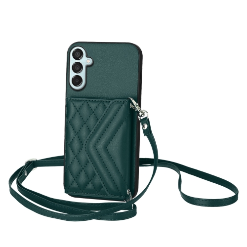 

For Samsung Galaxy F15 / M15 Rhombic Texture Card Bag RFID Phone Case with Long Lanyard(Green)