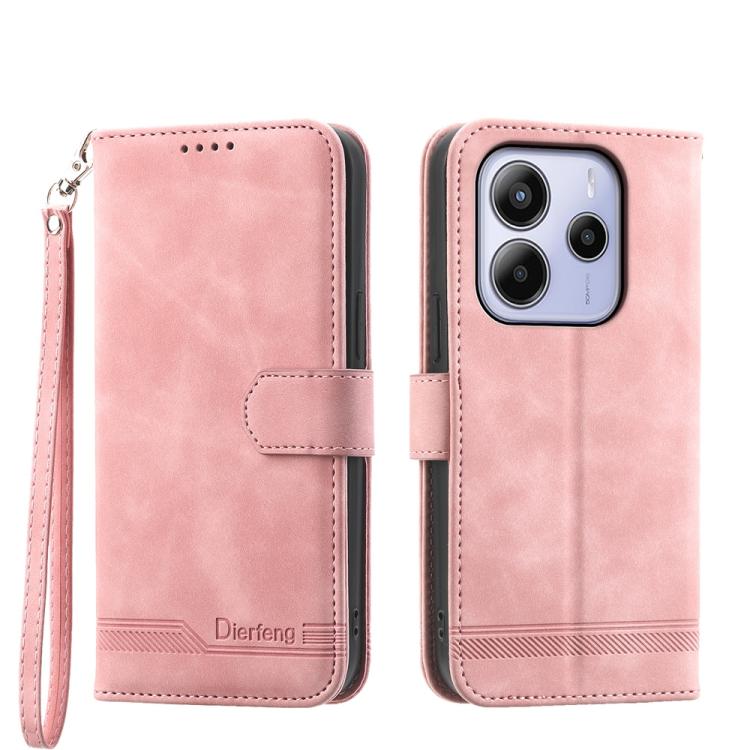 

For Redmi Note 14 4G 164.84mm Dierfeng Dream Line TPU Hybrid PU Leather Phone Case(Pink)
