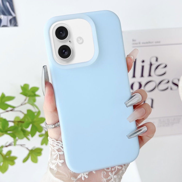 

For iPhone 16 PC Hybrid Liquid Silicone Jelly Phone Case(Light Blue)