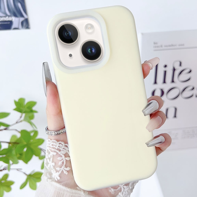 

For iPhone 14 Plus PC Hybrid Liquid Silicone Jelly Phone Case(Light Yellow)