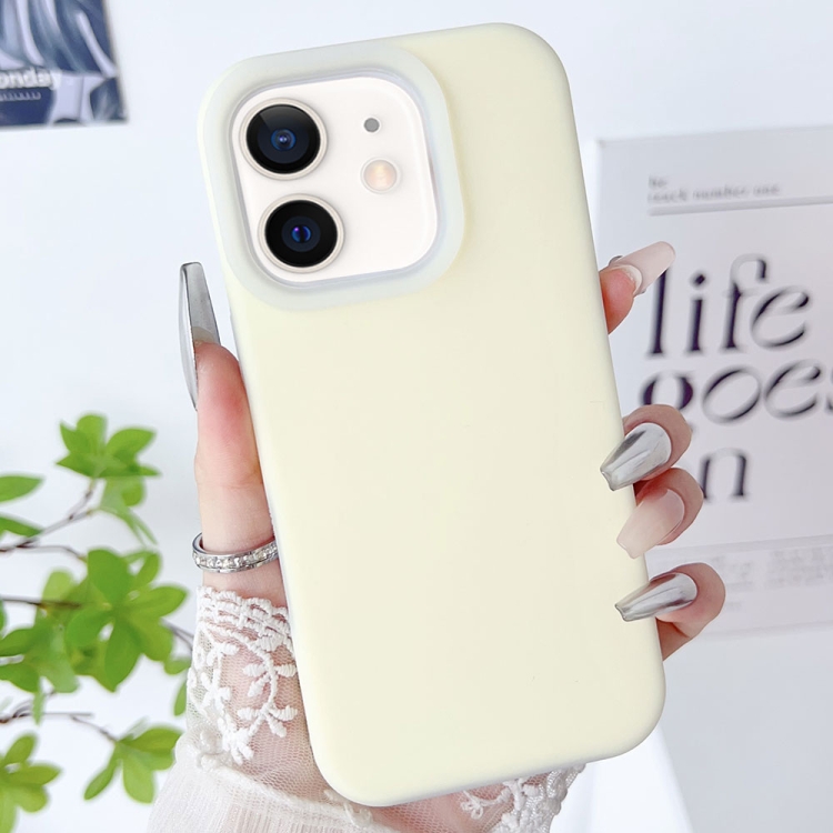 

For iPhone 12 PC Hybrid Liquid Silicone Jelly Phone Case(Light Yellow)
