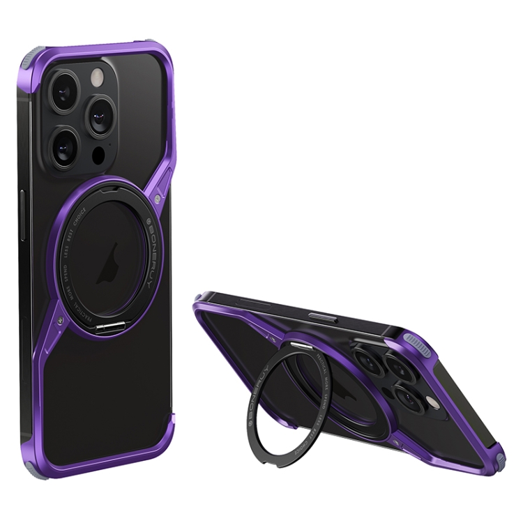 

For iPhone 15 Pro Max Frameless Rotation Holder Magsafe Metal Phone Case(Dark Purple)