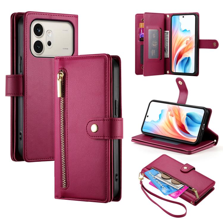 

For Honor 600 Global / 600 Pro Global Nine Card-slot Zipper Wallet Bag Leather Phone Case(Red)